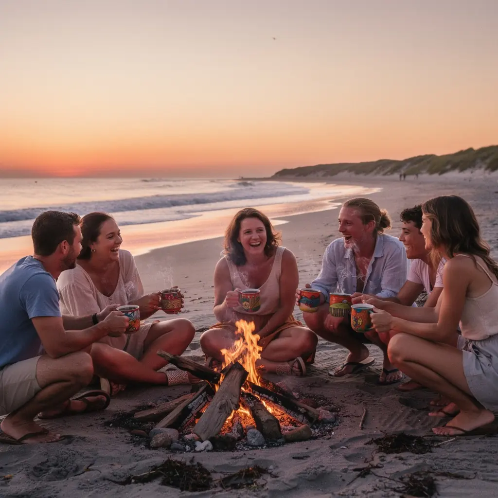 Osobe koje uživaju u opuštanju uz šalice čaja u vrtu punom cvijeća.
